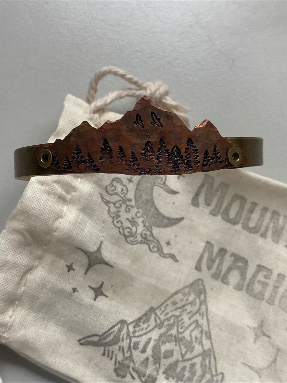 Copper Mountain Silhouette Cuff Bracelet Adjustable Handmade